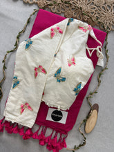 Pink Handloom Cotton Saree With Embrodery Work Redy Made Blouse